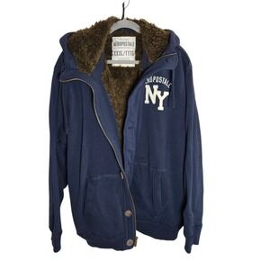 Aeropostale Mens Navy Blue Sherpa Lined Full Zip Hoodie Jacket XXXL 3XL Gorpcore